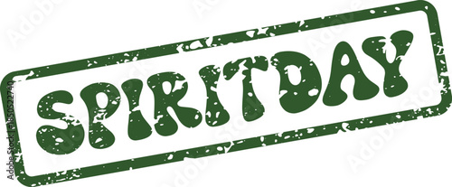 Distressed green rubber stamp impression featuring the words Spirit Day celebrating community and collective enthusiasm