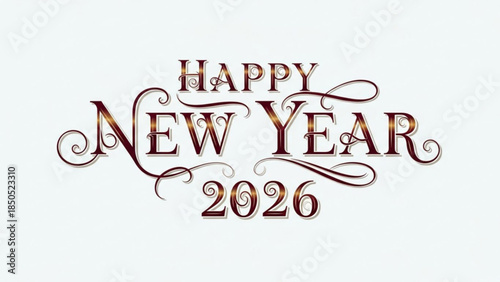 Happy new year 2026 celebration with elegant gold and red typography on white background