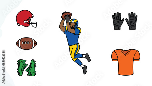 American Football Player in Action with Equipment and Gear