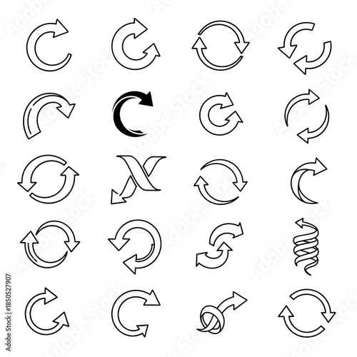 Collection of Circular Arrow Icons in Various Styles.