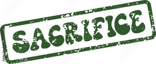 Sacrifice green rubber stamp effect on a clean white surface illustration conveying dedication and offering
