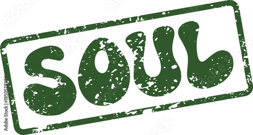Distressed green rubber stamp featuring the word Soul for spiritual journeys