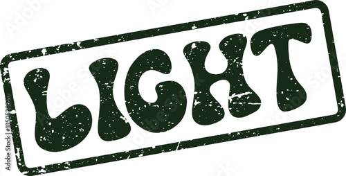 Grungy green rubber stamp impression showcasing the prominent word Light as a symbol of clarity and illumination