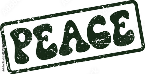 Groovy Retro Style Green Stamp Imprint Displaying The Word Peace
