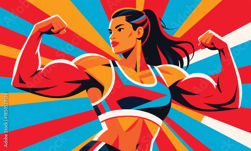 Women With Muscular Body Illustrator Artwork Banner Background Design Template 