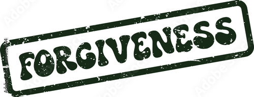 Prominent distressed green rubber stamp featuring the word FORGIVENESS for spiritual and personal growth