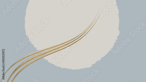 Three golden curved lines sweeping across a light blue background with an off-white circular shape, creating a minimalist and elegant abstract design.