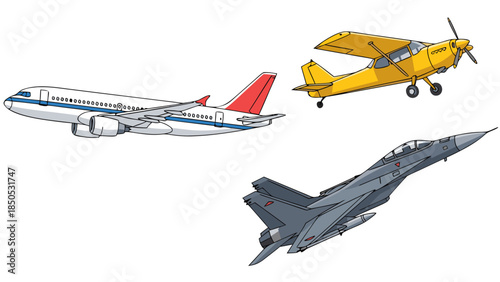 A diverse collection of aircraft showcasing various types of flight vehicles