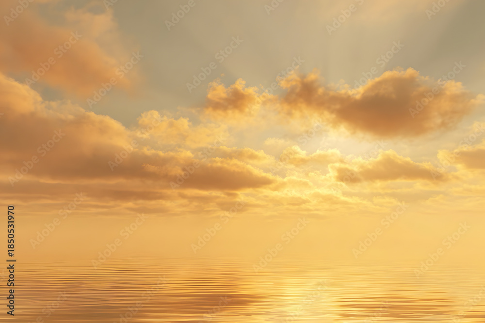 Fototapeta premium Golden sunrise over a calm horizon symbolizing a fresh beginning, peaceful and hopeful New Year 2026 concept