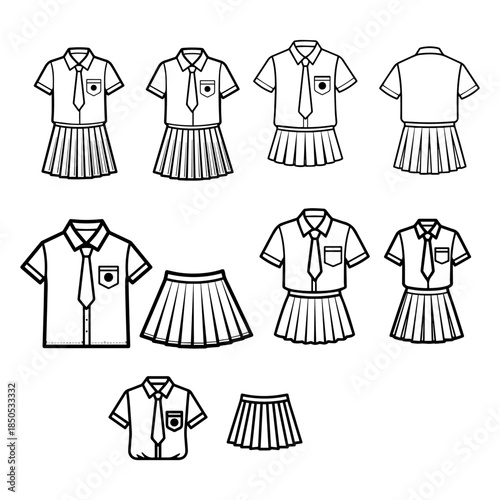school uniform, girl's and boy's clothes silhouette pack