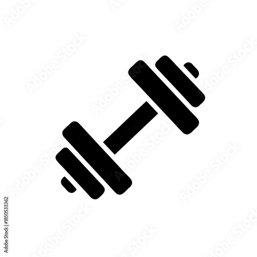 Isolated black dumbbell icon for fitness and workout training. Simple vector graphic representing strength, exercise, and gym equipment designed for health and muscle building