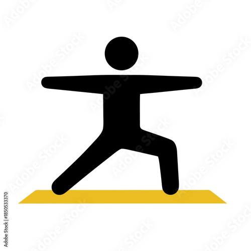 Yoga warrior pose icon representing a person in a meditative and balanced stance on a mat, symbolizing health and wellness