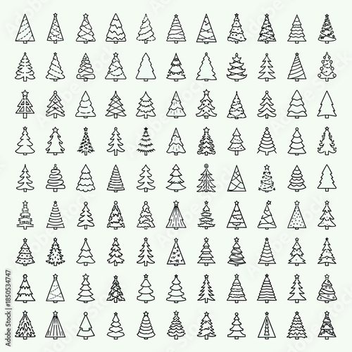 Collection of HandDrawn Christmas Tree Illustrations for Festive Designs.