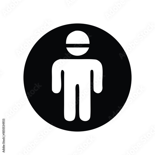 Simple graphic illustration of a person in a circle icon representing a person or male symbol