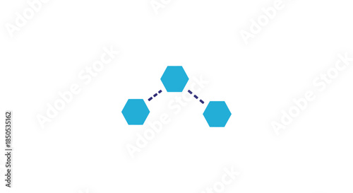 abstract molecule icon with three connected hexagons minimalist blue chemical structure symbol on white background for science and biotech branding