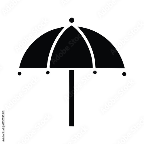 Black silhouette of an open umbrella with a straight handle against a white background, signifying protection and shelter