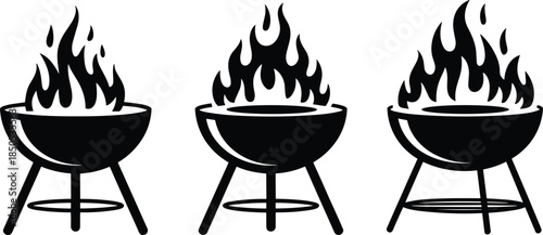 Barbecue grill silhouette with flames, outdoor cooking vector illustration, summer party design for food, heat, fire, backyard, and grilling themes