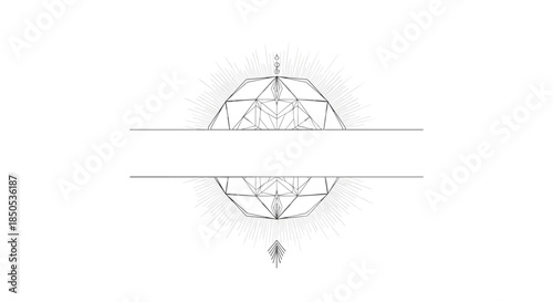 Elegant symmetrical abstract geometric design showcasing a radiant geodesic dome-like structure with a prominent central horizontal banner for text.