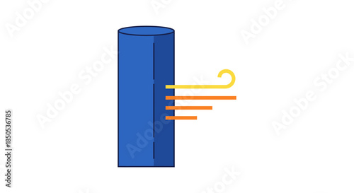 airflow icon with blue cylindrical duct and warm gradient wind lines on white background symbol for ventilation and hvac systems