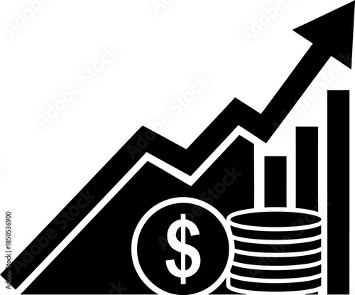 Financial growth and investment icon with graph coins and dollar sign