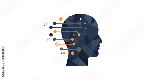 artificial intelligence human head silhouette with neural network connections and data nodes concept illustration for machine learning and digital brain