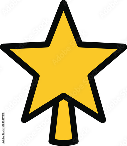 Yellow star topper icon simple festive decoration for Christmas tree isolated on white background