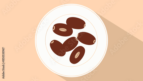 Delicious Dates Fruit on Decorative Plate Illustration for Ramadan