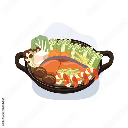 nabe hot pot in a donabe clay pot seafood vegetables and tofu