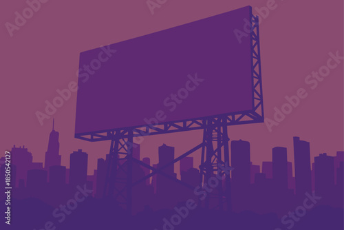 Dramatic billboard silhouette against a vibrant purple city skyline, perfect for advertising campaigns and urban branding with strong visual impact