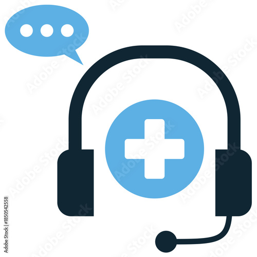 Health call center icon vector for telemedicine and emergency hotlines. Ideal for illustrating medical advice, remote support, and hospital customer service.