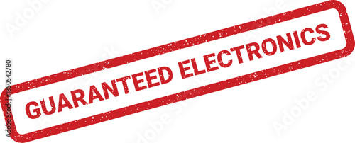 Solid red grunge stamp proudly displaying guaranteed electronics for consumer tech product assurance