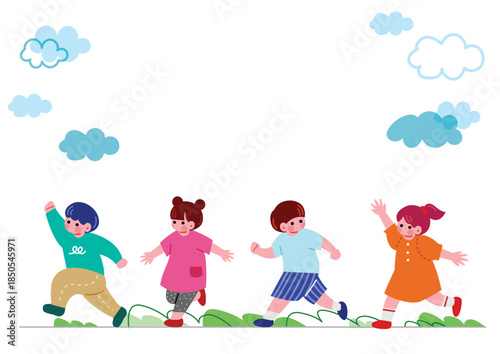 楽しそうにお友達と走る子供のイラスト