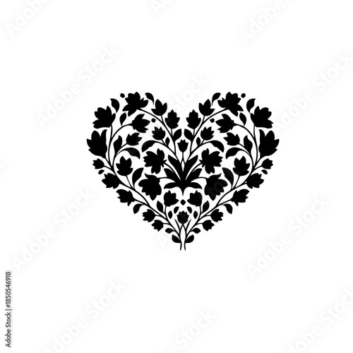 Black Floral Heart Silhouette Graphic