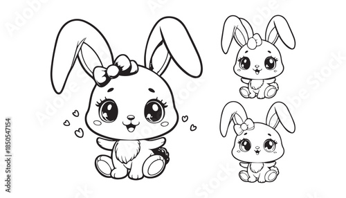 Vector illustration of cartoon rabbit black and white drawing For children to learn to color according to the picture.