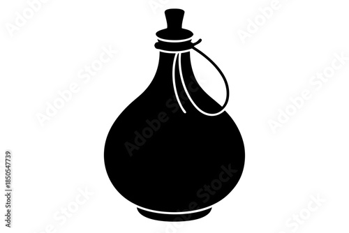 Bottle with Cork and Loop Silhouette Vector Clipart Vintage Flask Jug Illustration Line Art