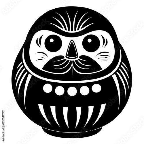 Black Daruma Doll Silhouette Vector Clipart Japanese Good Luck Talisman Illustration Line Art