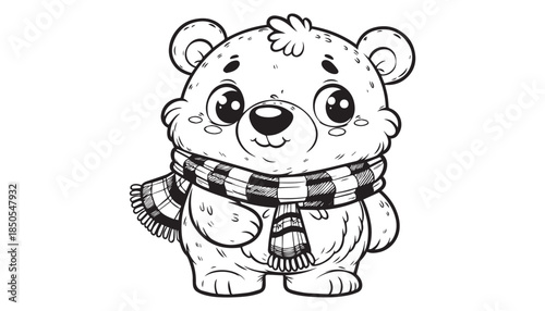 Vector illustration of cartoon cute bear black and white drawing For children to learn to color according to the picture.