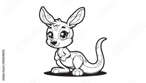 Vector illustration of cartoon kangaroo black and white drawing For children to learn to color according to the picture.