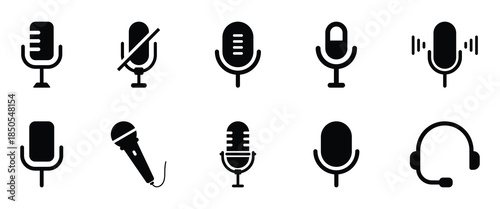 Microphone with sound wave icon. Voice message and podcast symbol. Microphone icon set flat style. Vector illustration collection. EPS 10