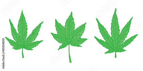 Set of hand drawn cannabis leaf Medicine marijuana Hemp leaves clipart in doodle style Single element for print, web, design, decor