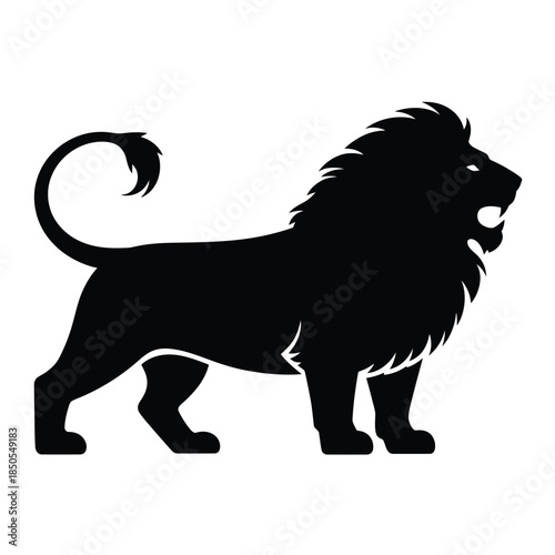 A striking black silhouette of a majestic lion in profile view