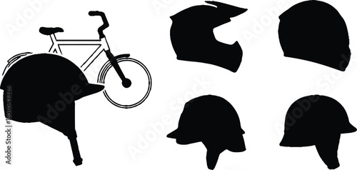  hats featuring black silhouette icons and cap symbols for business,  travel, and sport web design illustration and cycle design