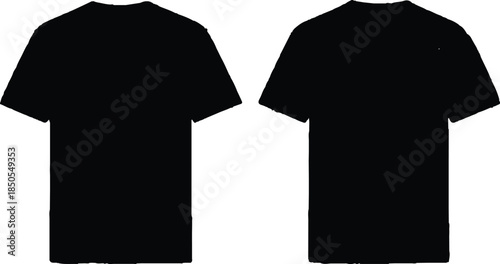 Vector illustration of a blank black cotton t-shirt template for casual fashion apparel design featuring a short sleeve textile garment front view