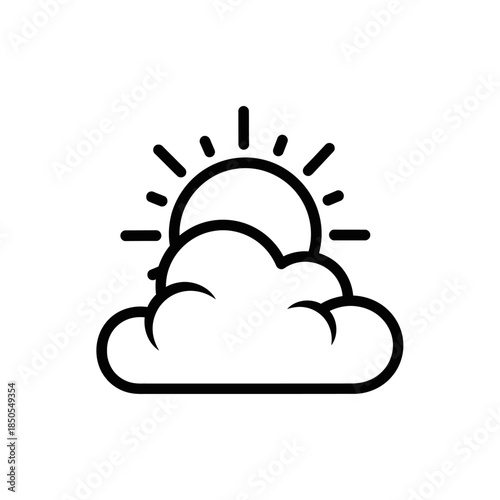 Line art illustration of sun partially hidden behind a cloud.
