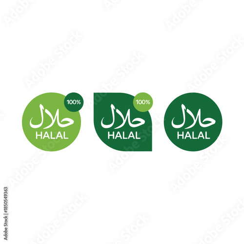 Three halal certification logos in varying shades of green are displayed