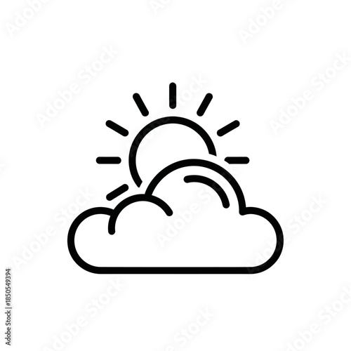 Line art illustration of sun partially obscured by cloud.