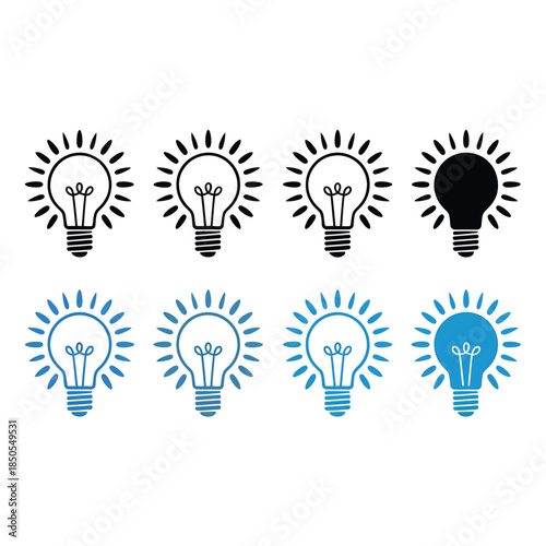 A collection of light bulb icons in various styles and colors