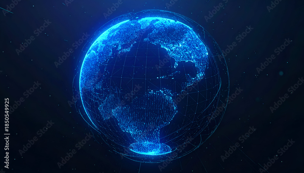 Obraz premium Digital Earth Globe Showing Global Network Connections and Data.