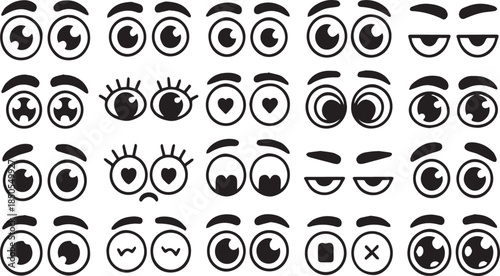 A Comprehensive Collection of Diverse Cartoon Eye Expressions and Styles for Animation and Design Projects