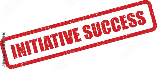 Vintaged rubber stamp impression displaying INITIATIVE SUCCESS within a classic rectangular shape, symbolizing accomplishment